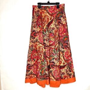 Coldwater‎ Creek Size M Orange Sequin Paisley Print Midi Skirt Bohemian Hippie